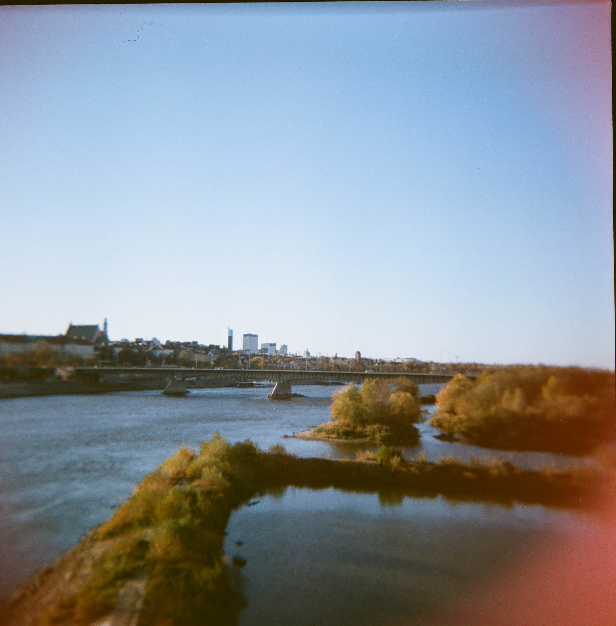 View of the Slasko-Dabrowski bridge and banks of Vistula river, Warsaw
